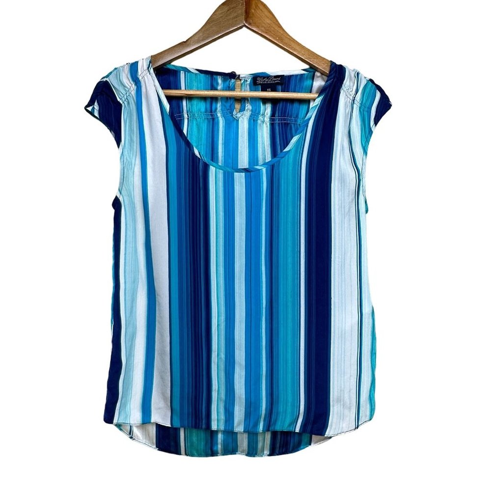 Lucky Brand 100% Silk Sleeveless High Low Top Blue Turquoise White Size XS